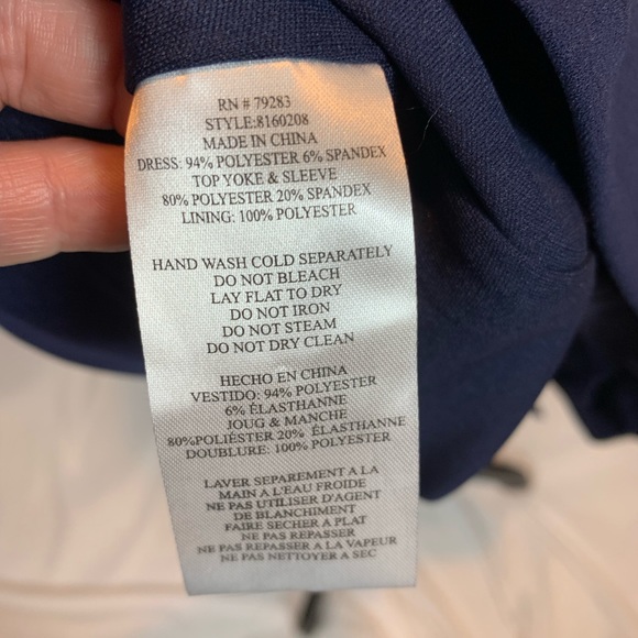 Alex Evenings Beaded Neckline Sheer Long Sleeve Navy Blue Dress - size 18 - Picture 8 of 10